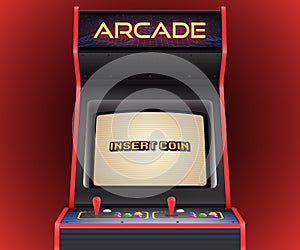 Retro Arcade Machine With 'Insert Coin' Message on the Screen